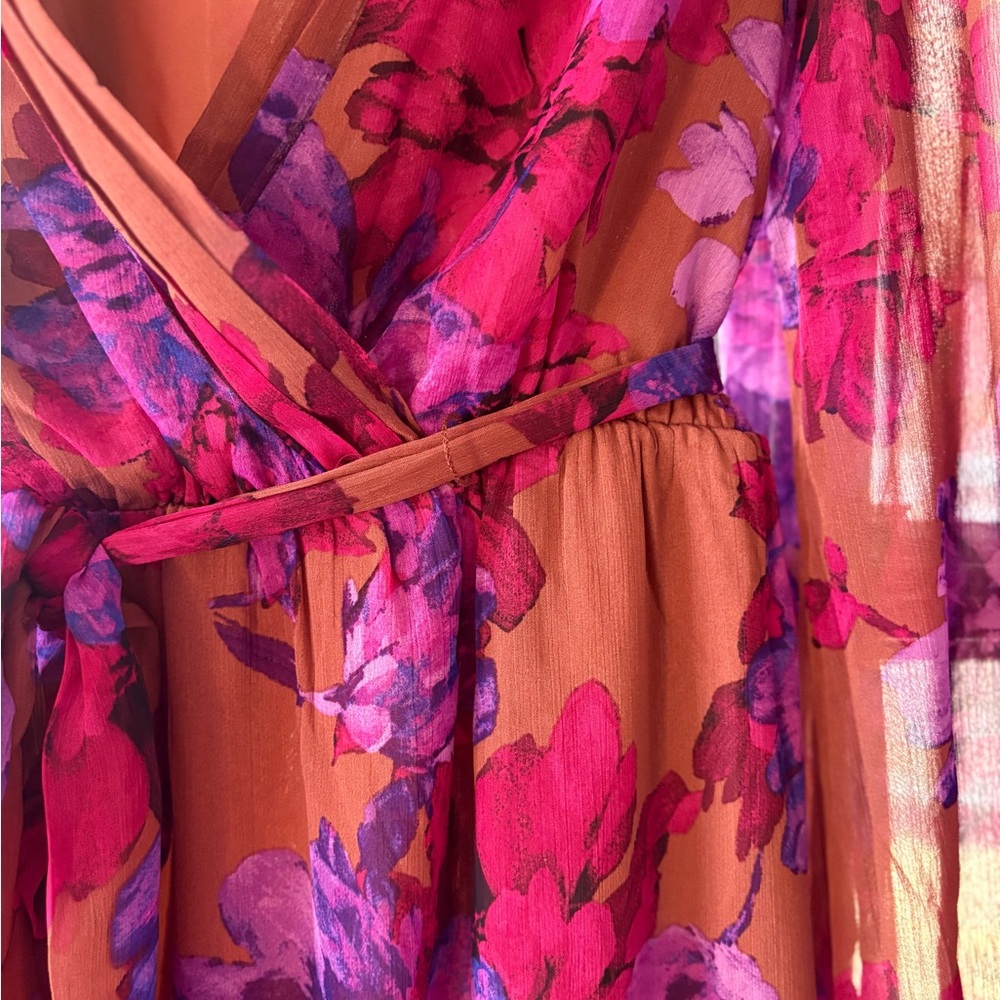 Sofia Floral Wrap Purple Pink Tan Maxi Dress Size M - Picture 6 of 8